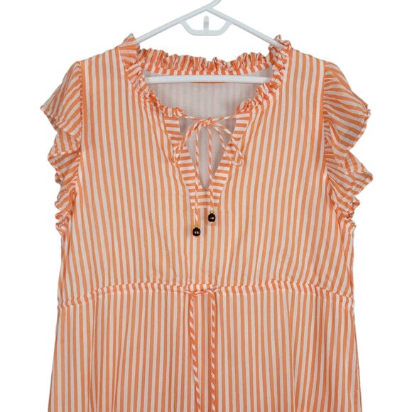 OLIPHANT Maxi Dress Size L Orange Striped Tiered Ruffle Short Sleeve A-Line - Picture 7 of 13